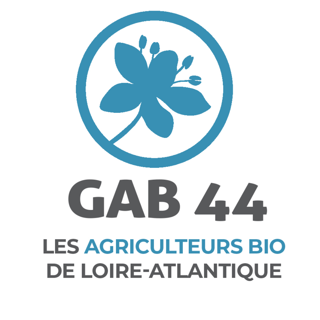 Fleur de Sarrasin Bleue. Texte sous le logo : Les Agriculteurs bio de Loire-Atlantique